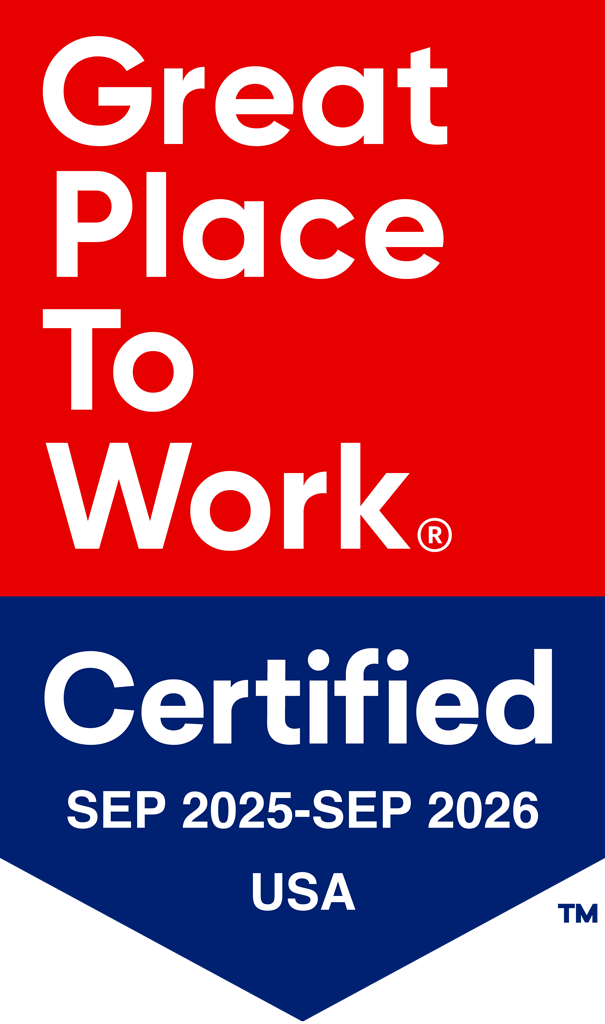 Great Place to Work Certified badge for September 2025 to September 2026 in the USA, recognizing organizations with exceptional workplace culture and employee satisfaction.